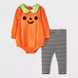 Baby Halloween Pumpkin Face Romper & Leggings Set Size 3/6 6/9 12 18 Months NWT